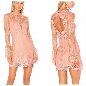 Saylor x Revolve Leondra Dress Lace Peachy Pink Long Sleeve Mini Sheer Scallop M